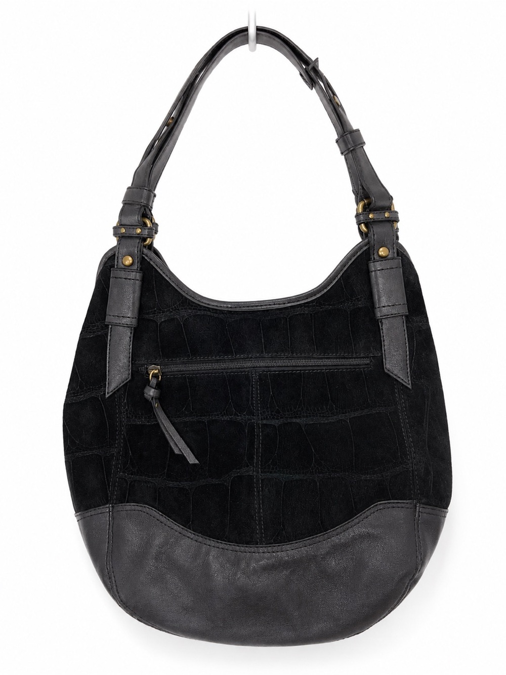 A.N.A. Cowhide Leather Black Croc Embossed Hobo Shoulder Bag Travel Vacation NWT - Picture 2 of 16